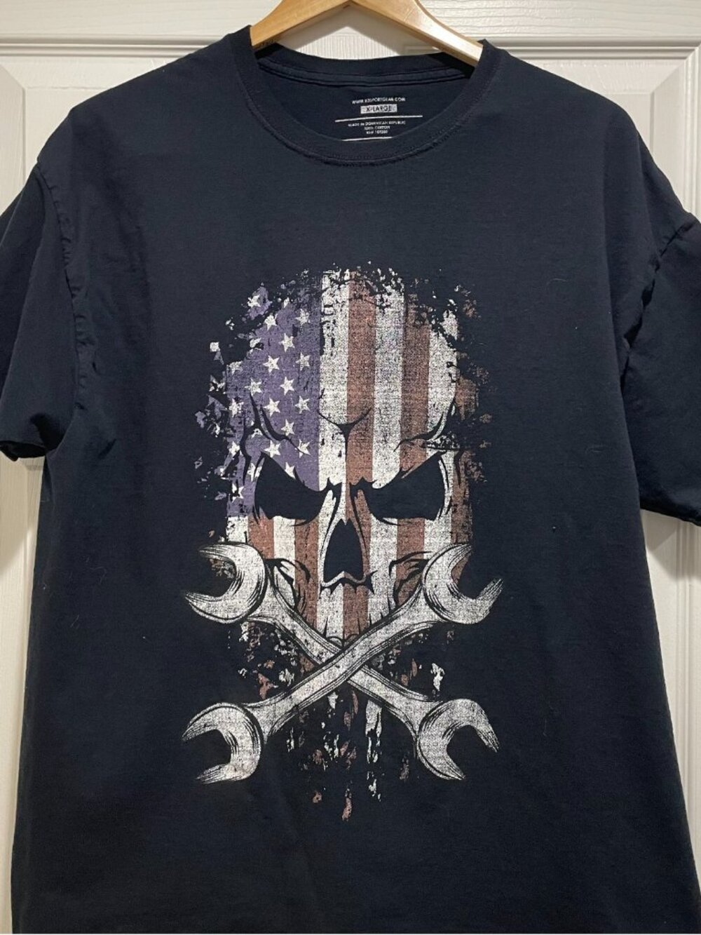 H3 Sportgear Graphic T-Shirt Men's Size XL Black Distressed Skull American Flag